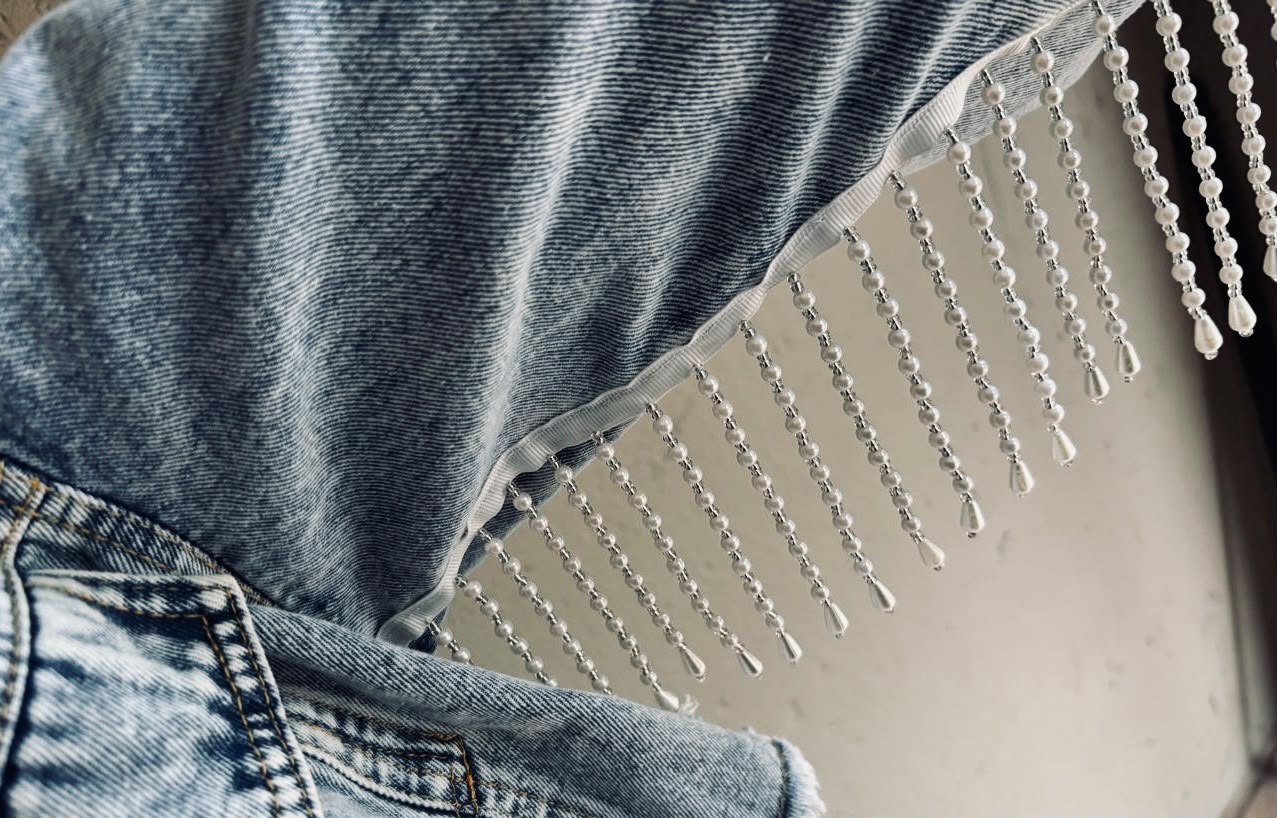 Rhinestone Fringe Cropped Denim Jacket — image 2